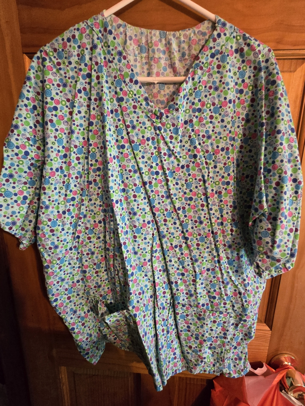 Colorful Polka Dot Scrub Top - Mint Base with Multicolor Dots